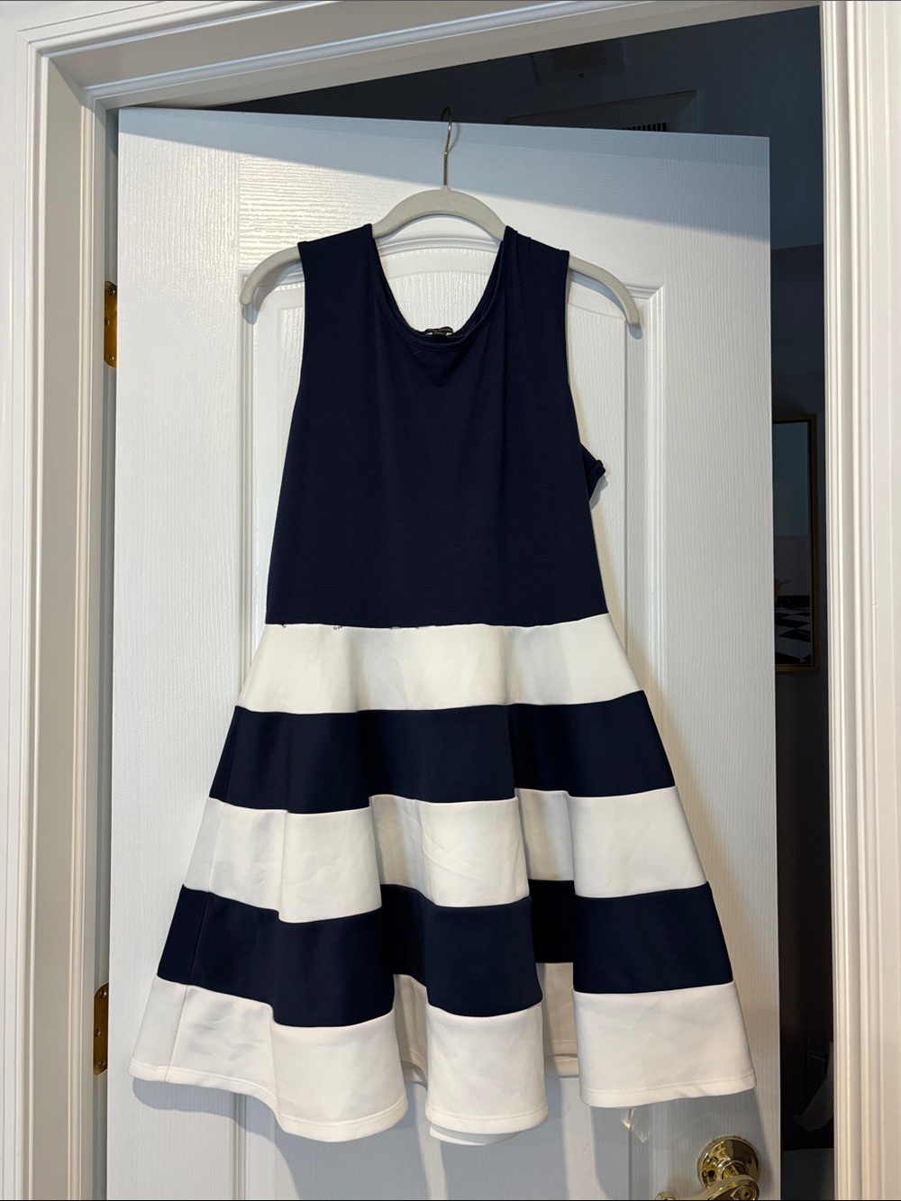 Women’s Navy and White Striped Flare Dress